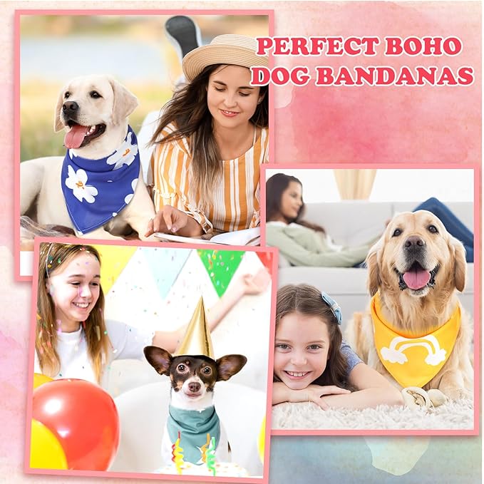 150 Pcs Dog Bandanas Bulk Pet Bibs Colorful Triangle Scarf Pet Bandanas for Medium Large Dogs Spring Summer Birthday Costume Decoration (Boho)