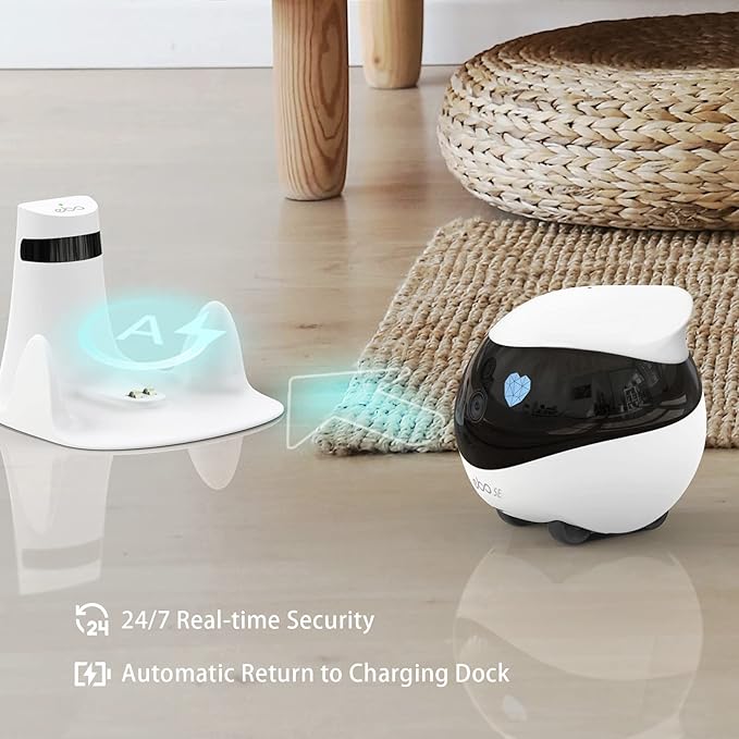 Enabot EBO SE FamilyBot Home Camera Robot: 1080P Movable Pet Camera Indoor, Battery-Operated, Auto-Recharge, Night Vision, 2-Way Talk, Local Storage, APP Control