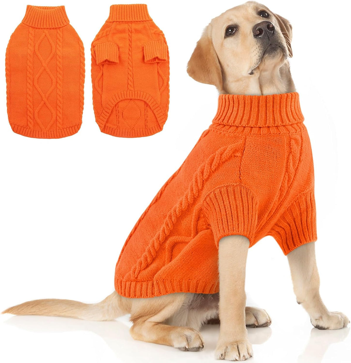 Queenmore XXL Dog Sweaters,Large Dog Sweater for Pitbull Doberman,Warm Turtleneck Knitted Big Pet Sweater for Male Femal Dogs,Extra Large Size Pet Winter Clothes (Orange,2XL)