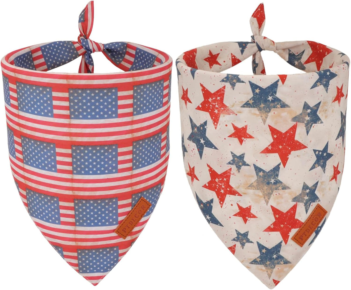 PTDECOR American Flag Dog Bandana Flag Stars Patterns, Patriotic Pet Scarf Reversible Triangle 4th of July Bandanas for Small Dogs Pets (Small)