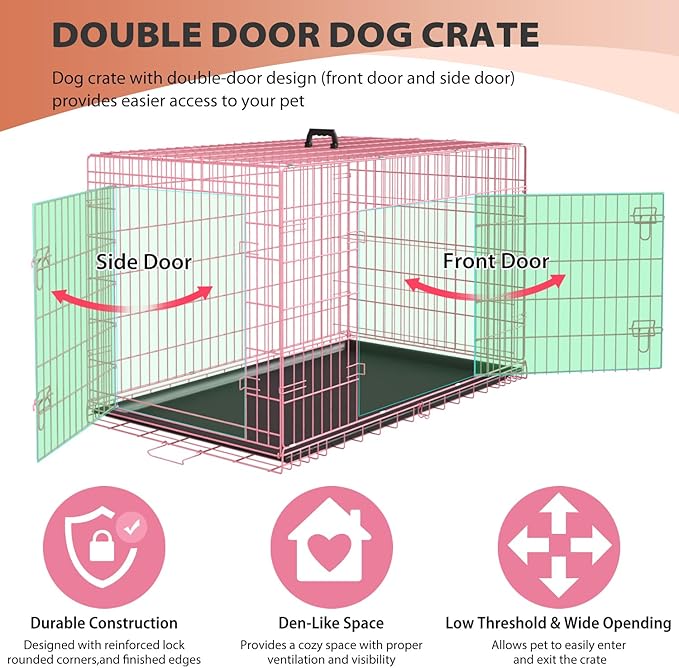 BestPet 30 Inch Dog Crates for Small Medium Dogs Folding Metal Wire Crates Dog Kennels Outdoor and Indoor Pet Dog Cage Crate with Double-Door,Divider Panel, Removable Tray and Handle,Pink