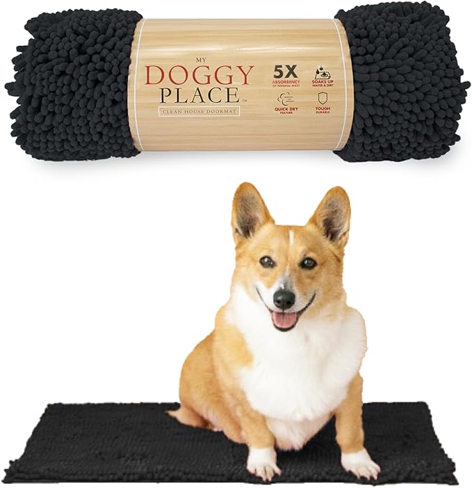 My Doggy Place Microfiber Dog Mat for Muddy Paws, 18" x 24" Charcoal - Absorbent and Quick-Drying Dog Paw Cleaning Mat, Washer and Dryer Safe - Non-Slip Rubber Backed Dog Floor Mat, Small
