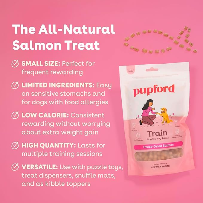 Pupford Freeze Dried Training Treats for Dogs & Puppies, 1400+ Two Ingredient Bites (Salmon, 4 oz, 3 Pack)