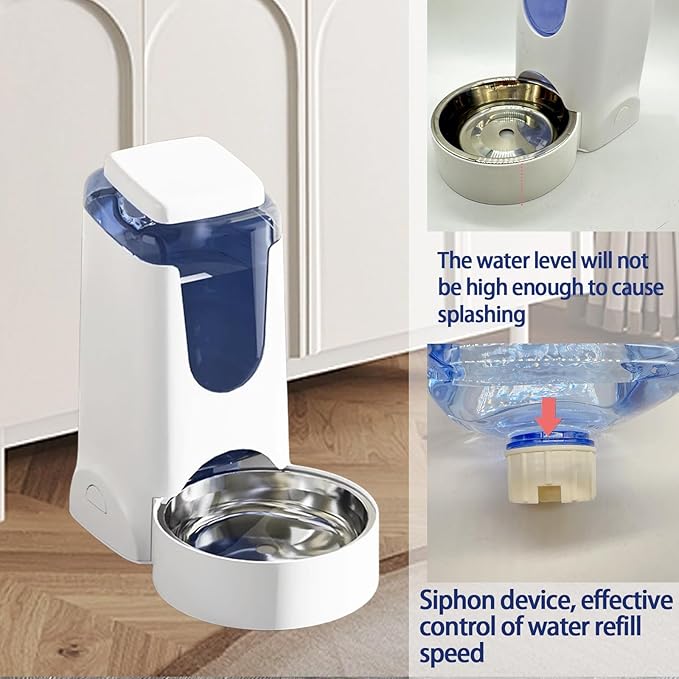 Hamiledyi Pets Automatic Gravity Feeder Dogs 2.8L Food & 4L Water Dispenser Set with Stainless Steel Bowl for Medium Big Dog Cat (White)