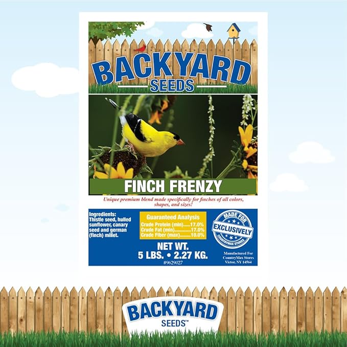 CountryMax Backyard Seeds Finch & Small Songbird Frenzy Wild Bird Seed Mix – 5 lb Bag | Premium Blend with Nyjer, Millet, Sunflower Chips | Attracts Goldfinches, House Finches, Chickadees