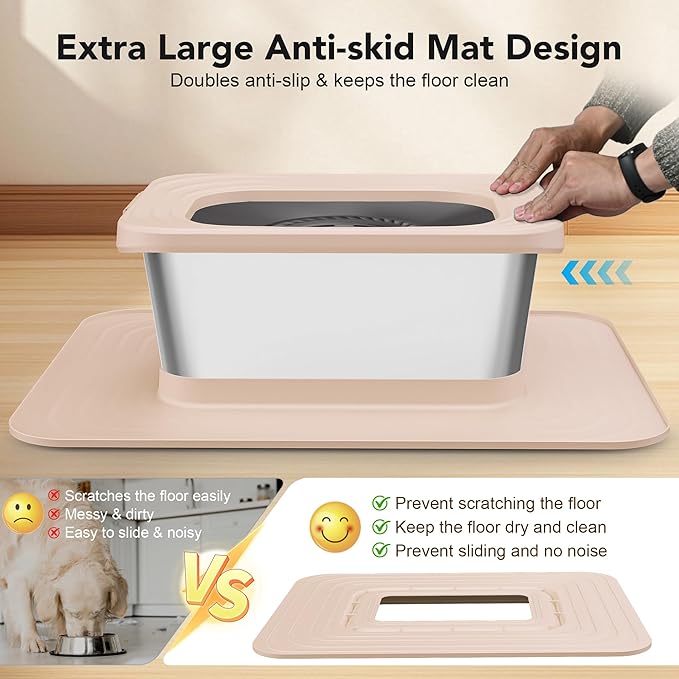 Decflow 10L Stainless Steel Dog Water Bowl, No Spill Anti-Splash Dog Bowls with XXL Silicone Mat, Spill-Proof Slow Feeder for Messy Drinkers, Heavy Duty Pet Bowls Indoor/Outdoor Use