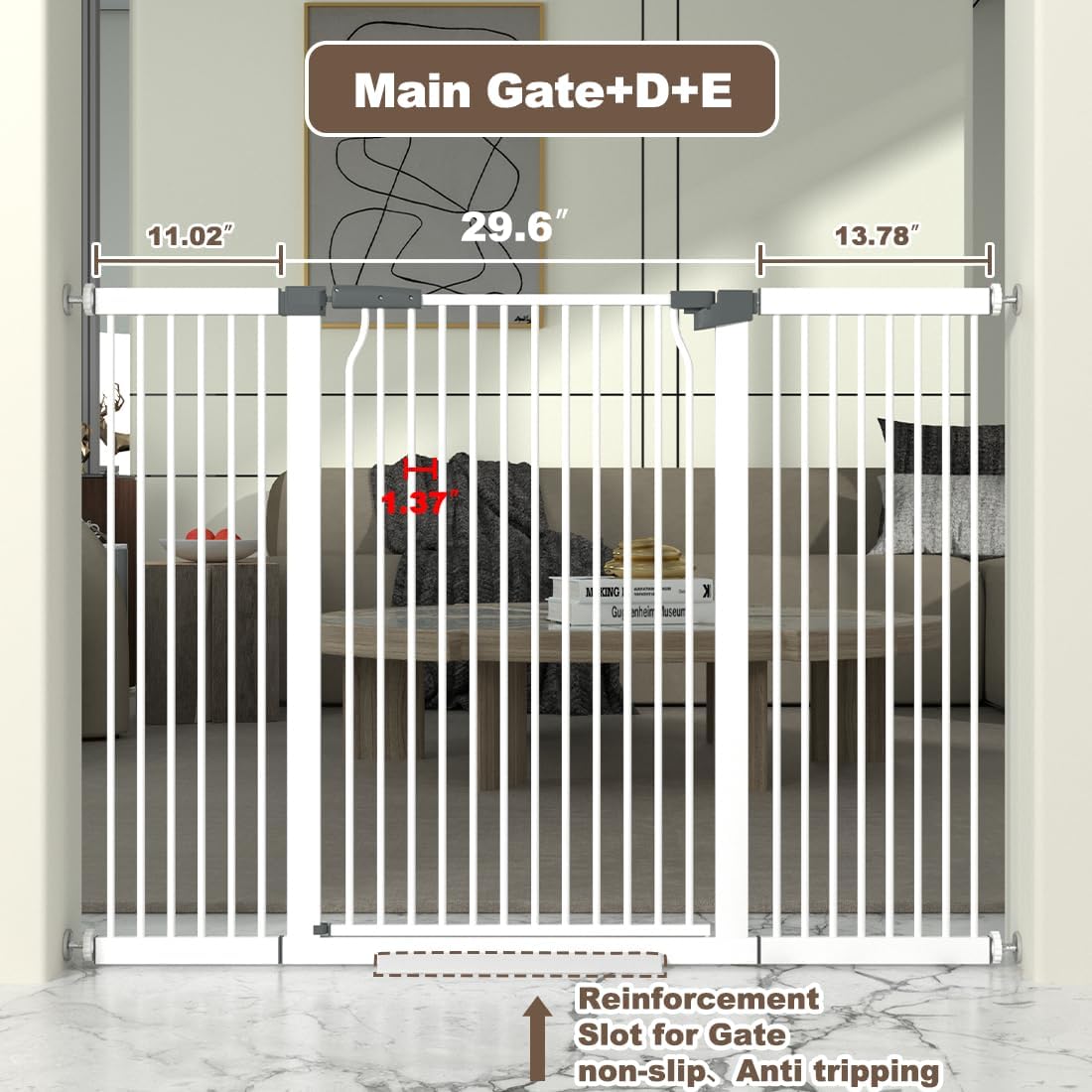 41" Extra Tall Cat Gate for Doorway, 54.8-57.4'' Metal Pet Baby Safe Gate, Extra Wide Pressure Mounted Child Door with Expansion Kit, No Drilling Cat Fence Indoor, No Climb Baby Proof Gate, White