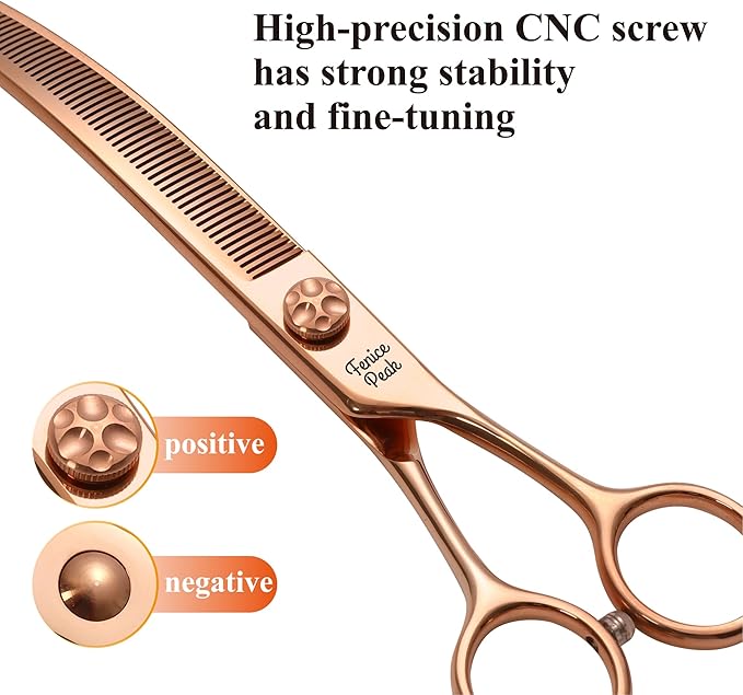 Fenice Peak Professional Dog Grooming Scissors Pet Curved Thinning Shears 7.0'' Extremely Sharp Blades 440C Steel Thinning Scissors Durable Smooth Motion & Fine Cut for Dogs and Cats