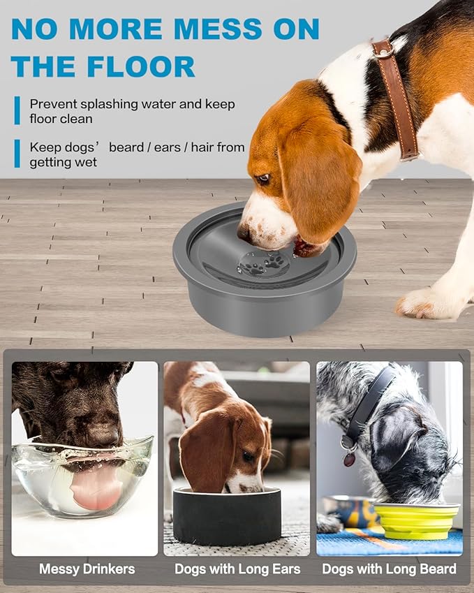 No Spill Dog Water Bowl, Slow Drinking Non Spilling Water Dish, Fits into Elevated Pet Feeder, 30oz Messy Drip Proof Slobber Stopper Water Dispenser for Dogs