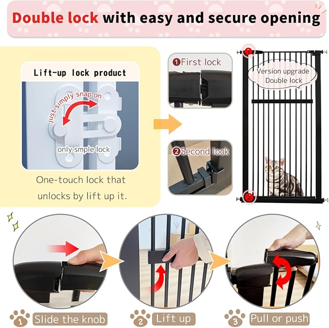 Lumizone Extra Tall Pet Gate 55.12" High Pressure Mounted 30.12"-34.05" Extra Wide (9 Sizes) 1.37" Gap for Cat Dog Stairs Doorway Hallway No Drilling Auto-Close (30.12"-34.05" W, Black)