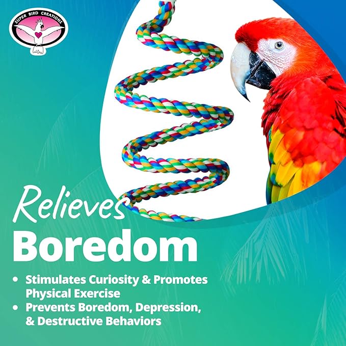 Super Bird Creations - SB326 Large to XL Bungee Bird Toy - Rope Perch for Amazons, African Greys, Cockatoos, Parrots - Colorful Hanging Perch - Enriching Bungee Toy for Large/XL Birds & in Bird Cages