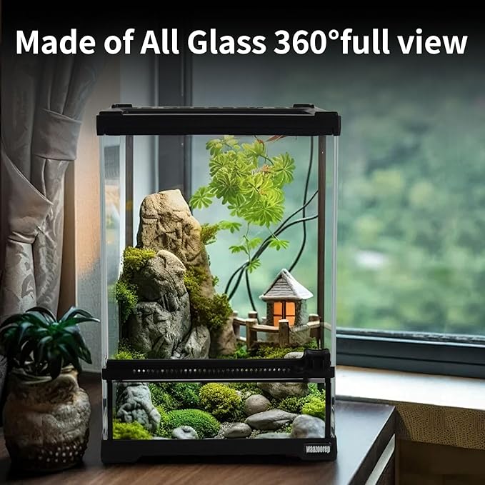 Mini Reptile Glass Terrarium Tank 8"*8"*10" Full View with Front Opening Door,Amphibians Enclosure Habitat Cage for Leopard Gecko Tarantula Young Lizard Hermit Crab Frog Insects Breeding