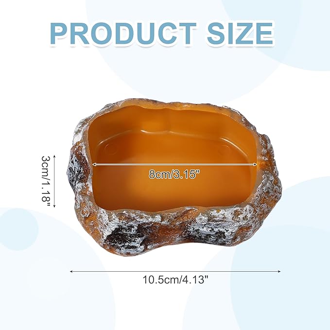 Reptile Food Bowl, Reptile Feeding Dish Corner Bowl Water Resin Rock Worm Feeder Dish XS (4.1 in, Orange), Intended for Lizards/o/Scaled Pet/Leopard o/Spiders