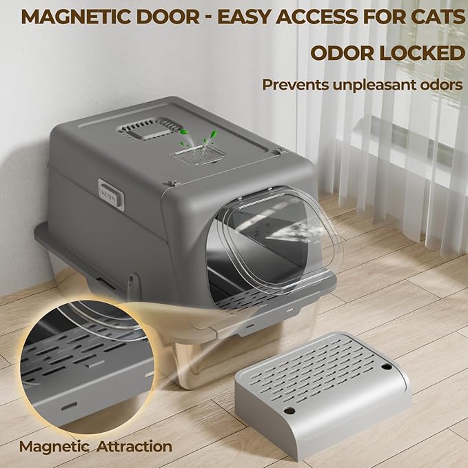 XX-Large Stainless Steel Cat Litter Box with Lid – Fully Enclosed Large Litter Box for Big Cats, Odor Control with Magnetic Door, Easy Clean, Multi-Cat Durable Metal Pan (Natural Color)
