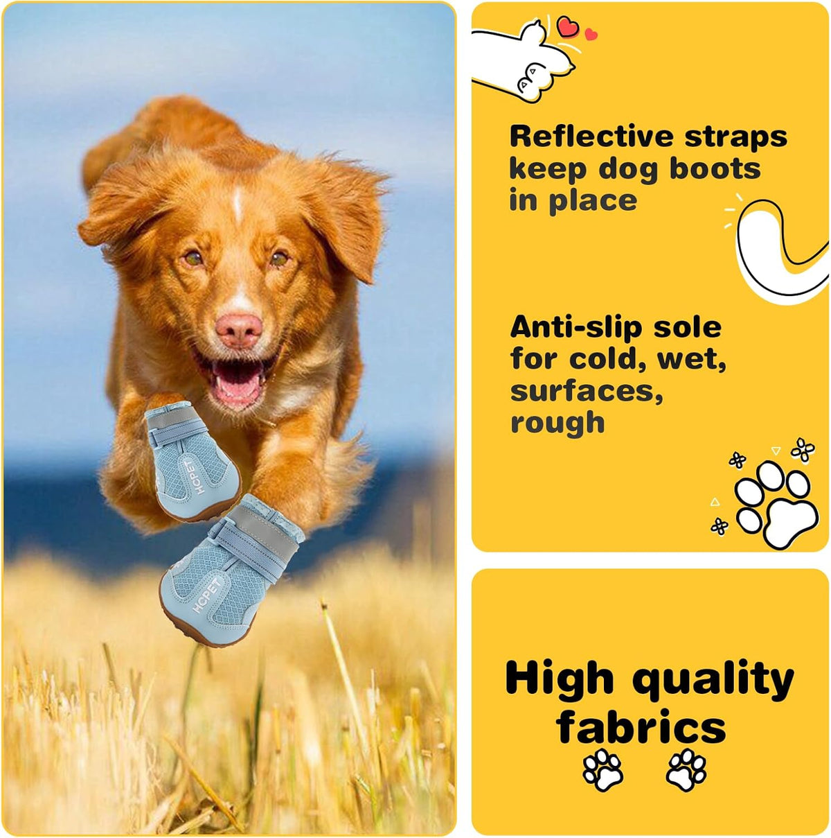 Hcpet Dog Shoes, Dog Boots for Large Dogs, Breathable Dog Booties Paw Protector for Summer Hot Pavement, Winter Snowy Day, Outdoor Walking, Indoor Hardfloors Anti Slip Sole Blue Size 7