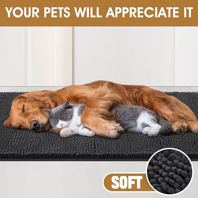 IM HOME 48" x 38" Dark Grey Dog Door Mats for Muddy Paws, Chenille Absorbent Dog Mat, Non Slip Heavy Mud Mat for Dogs, Soft Pet Bed Mat for Entryway, Mud Paws, Inside Floor