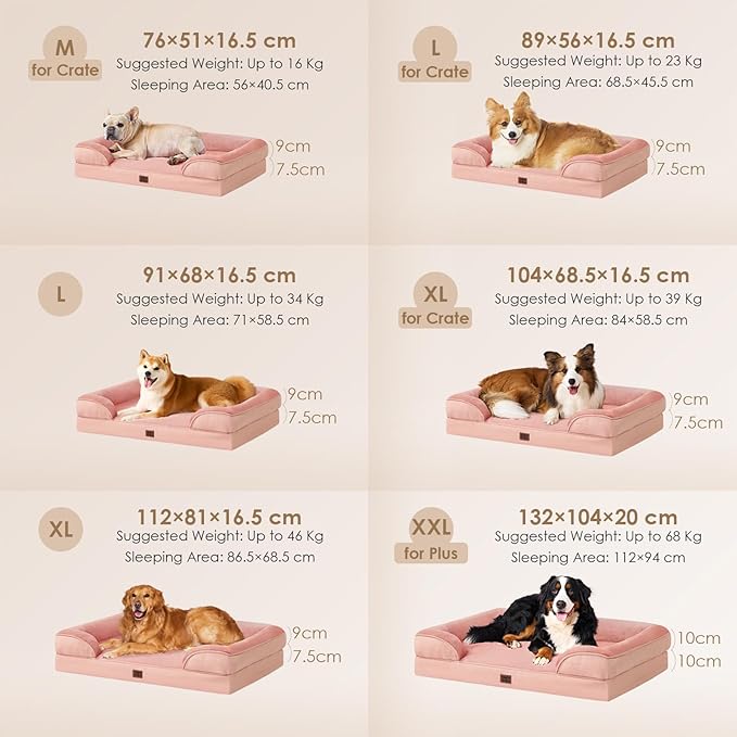 EHEYCIGA Orthopedic Dog Bed for Medium Dogs, Waterproof Memory Foam Medium Dog Beds with Sides, Non-Slip Bottom and Egg-Crate Foam Pet Couch Bed with Washable Removable Cover, Dusty Pink