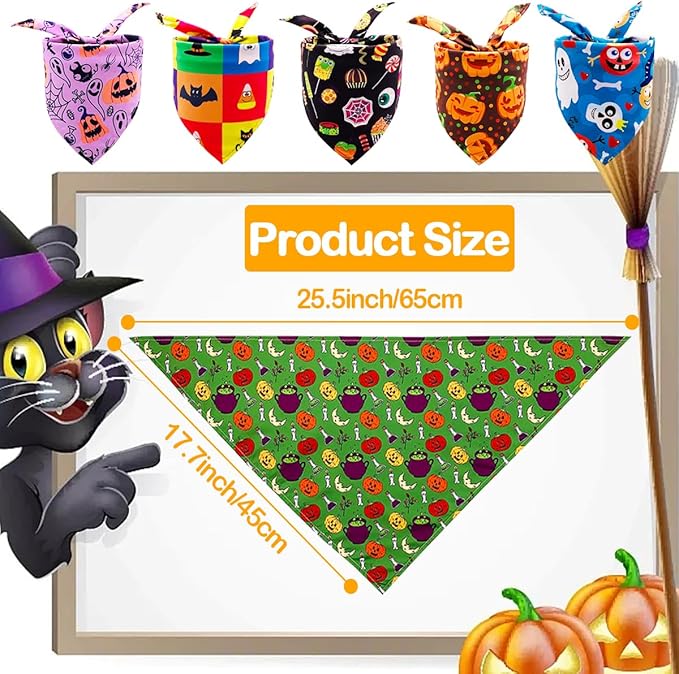 PET SHOW 50 Pack Halloween Small Dog Bandanas Girl Boy Pumpkin Bat Ghost Cat Scarf Adjustable Pet Bibs for Medium Pets Accessories Puppy Outfit Festival Party Supply