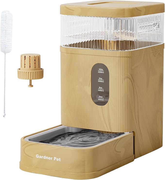 Gardner Pet 2.2 Gallon Automatic Dog Water Bowl Dispenser 8.5L Gravity Water Feeder with Stainless Steel Bowl & Maifan Stone Filter, BPA-Free for for Cats and Dogs (Brown, 2.2 Gallon)