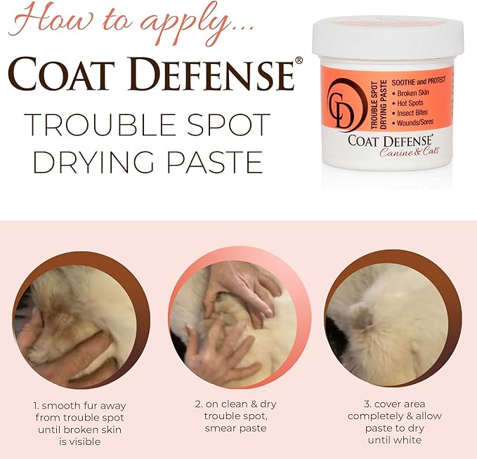 COAT DEFENSE Trouble Spot Drying Paste - Made in USA - 5 Oz Dog & Cat Skin Care, Itchy Skin & Allergies, Alleviates Hot Spots for Dogs & Cats, Insect Bites Relief & Dog Wound Care