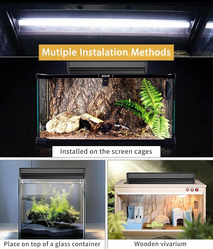 T5 UVB Reptile Light Fixture Combo Kit - 12 Inch 8W Terrarium Hood 10.0 UVA UVB Bulb with High-Efficiency Reflector for Desert Reptiles & Amphibians (Bearded Dragons, Turtles, Tortoises)