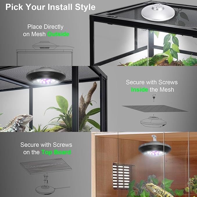 LED UVB Light for Reptiles, 8W UVA UVB Lamp – Timer Switch, Adjustable Brightness, Ferguson Zones 1-4, Energy-Efficient, UVI Lamp for Bearded Dragons, Chameleon, Lizard, Snake, Gecko – Silver
