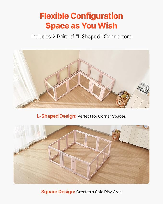 VEVOR Clear Acrylic Dog Playpen Indoor, 60x59x23 in Transparent Plastic Dog Playpen for X-Large Sized Dogs, Easy Assemble Waterproof Puppy Playpen, Easy to Clean,Durable Indoor Pet Dogs Cats Fence Kit