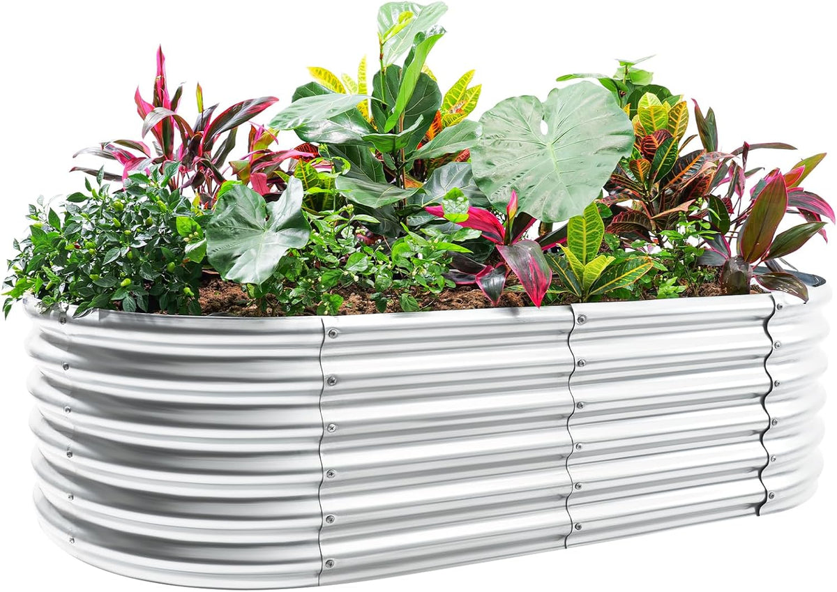 Land Guard 4×2×1.5ft Galvanized Raised Garden Bed Kit, Galvanized Planter Garden Boxes Outdoor, Oval Large Metal Raised Garden Bed for Vegetables……… (Classic Silver