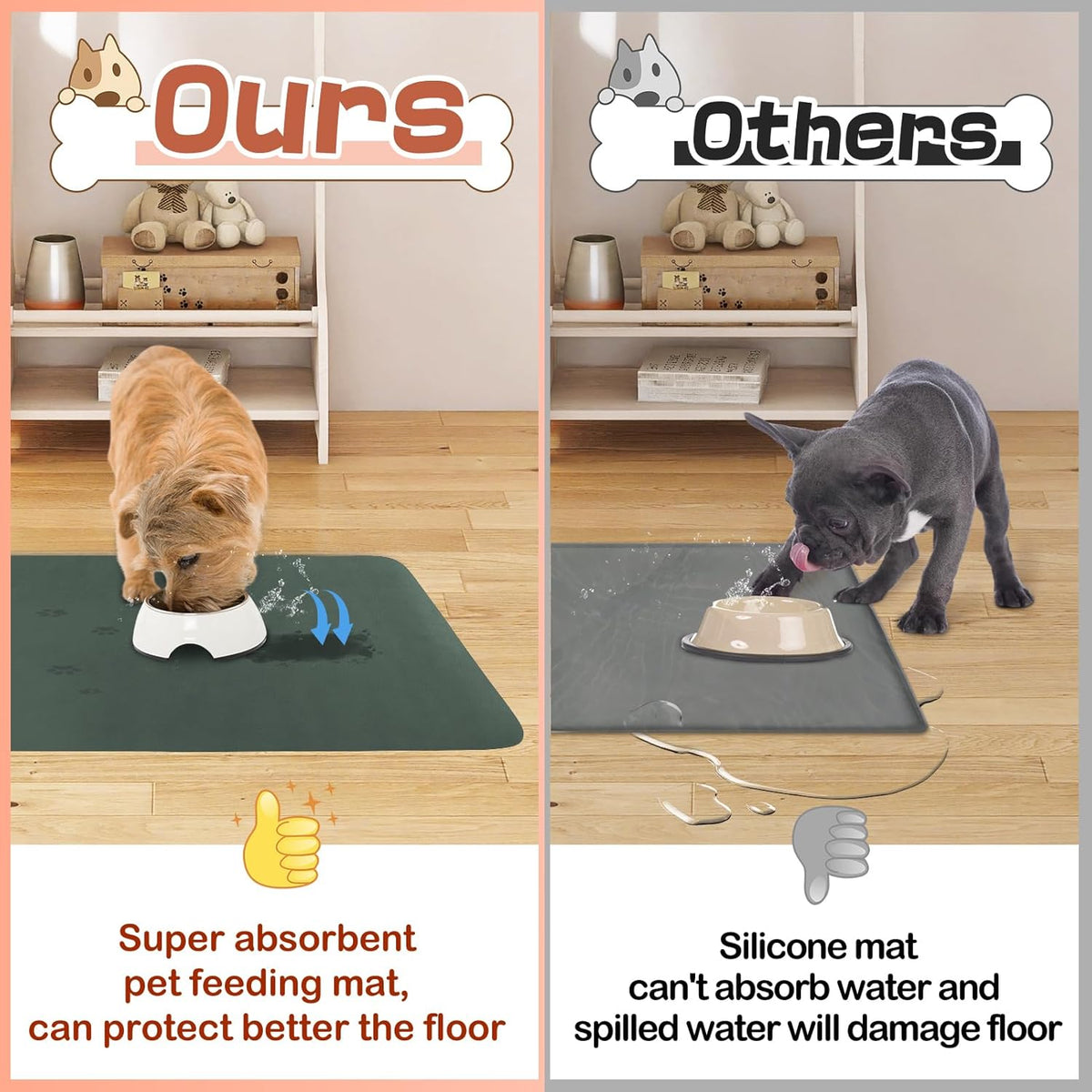 Quick Dry Absorbent Dog Food Mat, 24 x 16 in Diatom Mud Dog Water Bowl Mat, No Messy Anti-Slip Pet Feeding Mat for Medium and Large Dogs