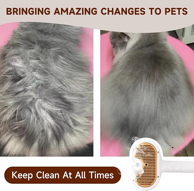 Pet Steam Brush for Dog & Cat – 3-in-1 Spray Hair Removal Comb for Shedding & Grooming – Water Brush for Long & Short Haired Pets – Includes Waterless Shampoo & Dental Wipes