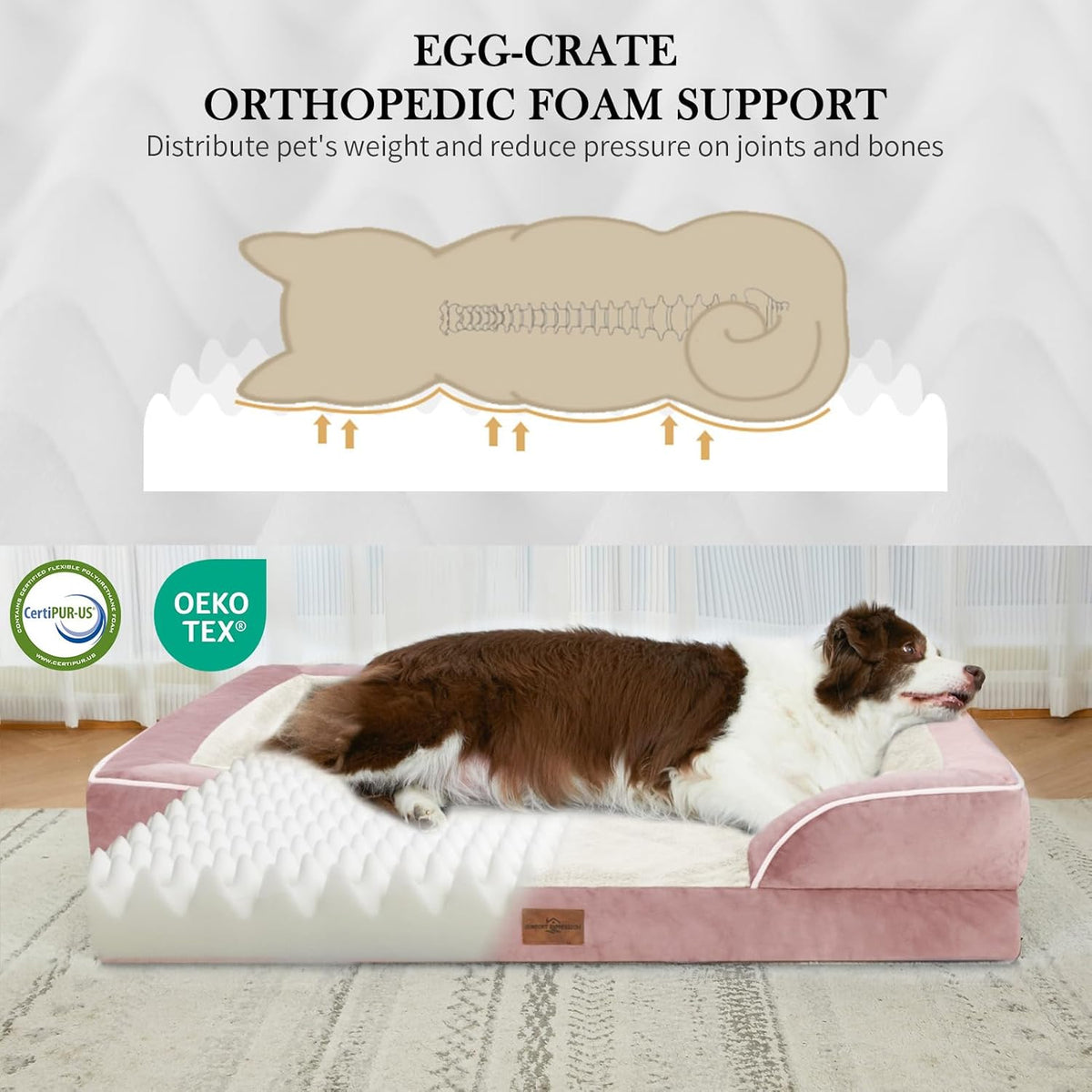 Comfort Expression Small Dog Beds Waterproof Cat Beds Orthopedic Foam Sofa Beds for Small Dogs Comfy Pet Bed with Washable Removable Cover & Non-Slip Bottom(XX-Small,Pink)