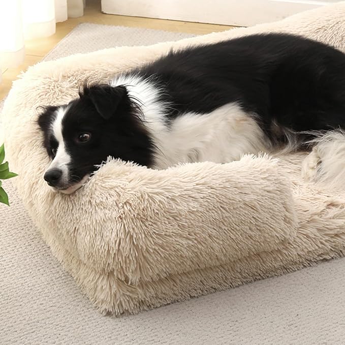 Dog Beds Medium Large Size Dog, Calming Dog Bed with Removable Washable Cover, Waterproof Lining and Nonskid Bottom(Beige Brown,M)
