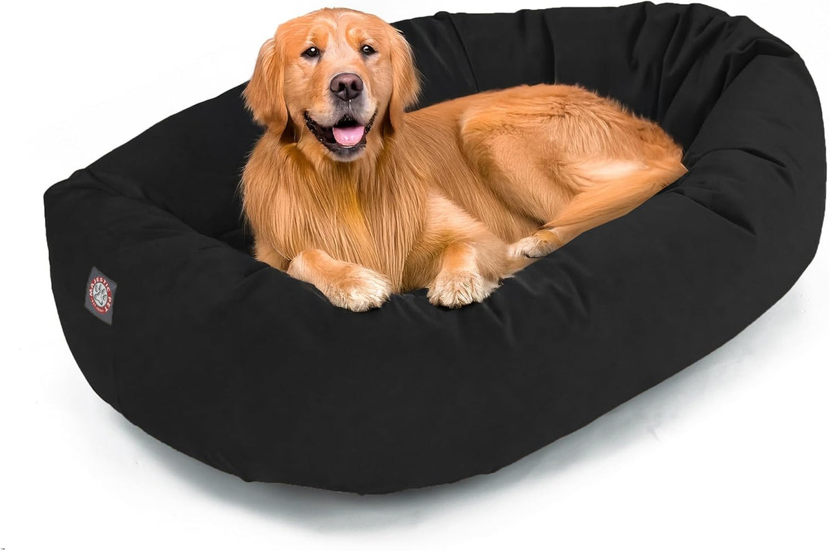 Majestic Pet 40 Inch Suede Calming Dog Bed Washable 40x29x9 (Inch) – Cozy Soft Round Donut Dog Bed with Spine Support for Dogs to Rest Their Head - Pet Bed Large – Black (2025)