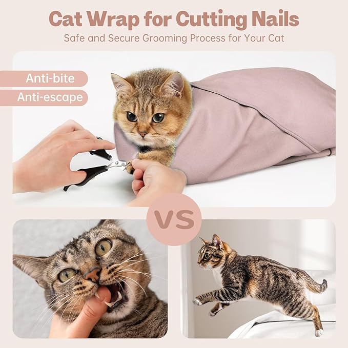 Paw Legend 21.7" Cat Wrap for Grooming Cat Wrap for Cutting Nails Cat Restraint for Nail Clipping Self Adhesive Blanket Restraint Cloth for Cats Within 6lbs