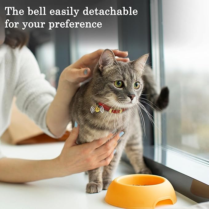 OOPSDOGGY Rolled Leather Cat Collar with Bell - Reflective Kitten Collar with Safety Elastic Strap - Adjustable Small Pet Collars for Boy Girl Cats (Red)