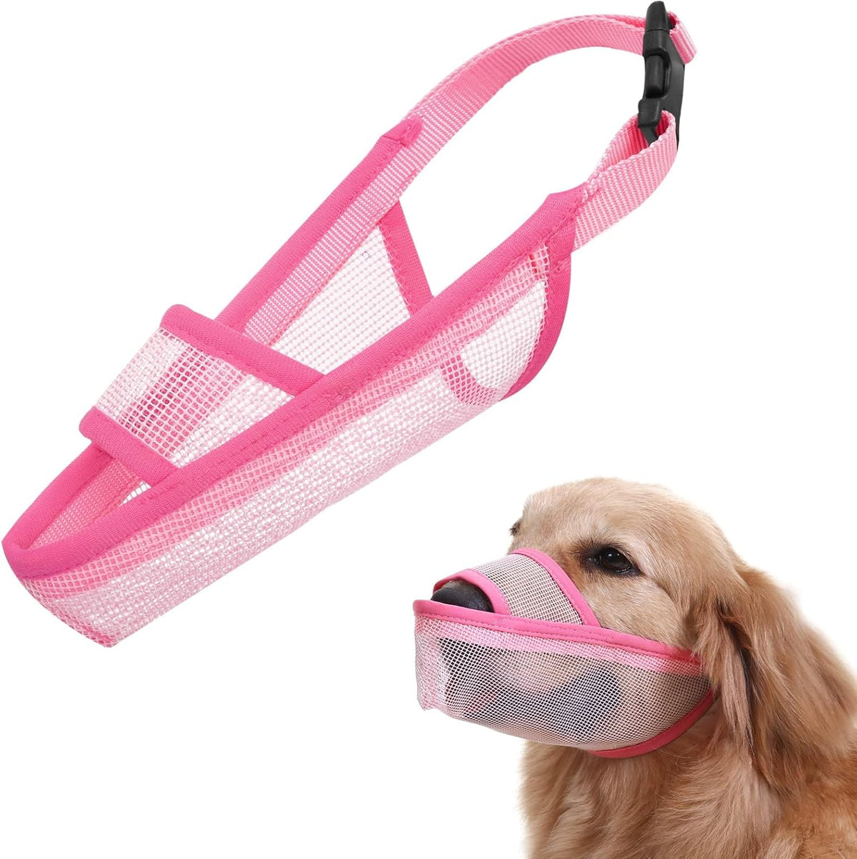 Crazy Felix Nylon Dog Muzzle for Small Medium Large Dogs Dachshund Beagle Poodle Labrador, Air Mesh Breathable and Drinkable Pet Mouth Guard for Anti-Biting Chewing Scavenging(XS, Pink)
