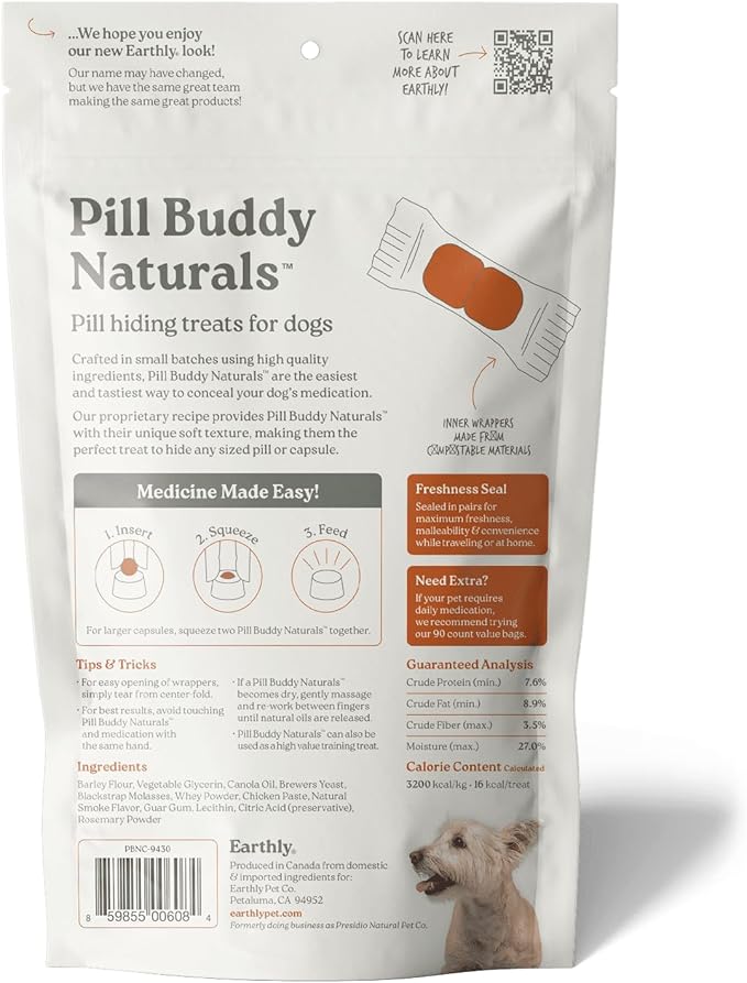 Earthly Pill Buddy Naturals - Chicken Recipe Pill Hiding Treats for Dogs - Make A Perfect Pill Concealing Pocket Or Pouch - 30 Servings