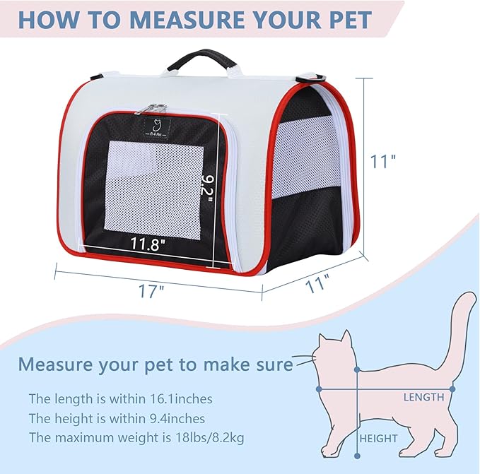 A4Pet Cat Carriers Dog Carrier Pet Carrier, TSA Airline Approved Small Dog Carrier for Cats Dogs Puppies (Up to 15lbs), Washable Soft-Sided Collapsible Travel Puppy Carrier