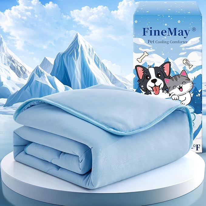 Cooling Blanket for Dogs, Lightweight & Durable Dog Cooling Mat, Q-MAX>0.45 Soft Breathable Pets Comforter for Couch, Bed & Car Essential - Light Blue 40x50 Inches
