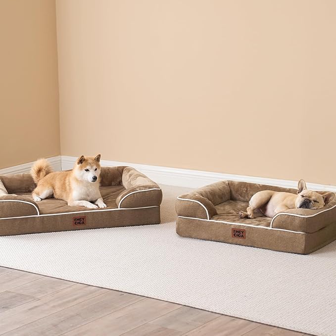 EHEYCIGA Orthopedic Dog Beds for Extra Large Dogs, Waterproof Memory Foam XXL Dog Bed with Sides, Non-Slip Bottom and Egg-Crate Foam Big Pet Couch Bed with Washable Removable Cover, Camel