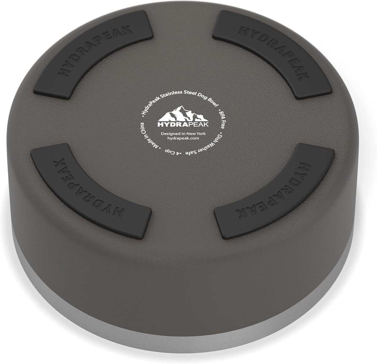 Hydrapeak Dog Bowl; Non Slip Stainless Steel; Water and Food Dish; Large Sized and Small Dogs; 32oz 64oz; Multiple Sizes; 4 Cup | Graphite
