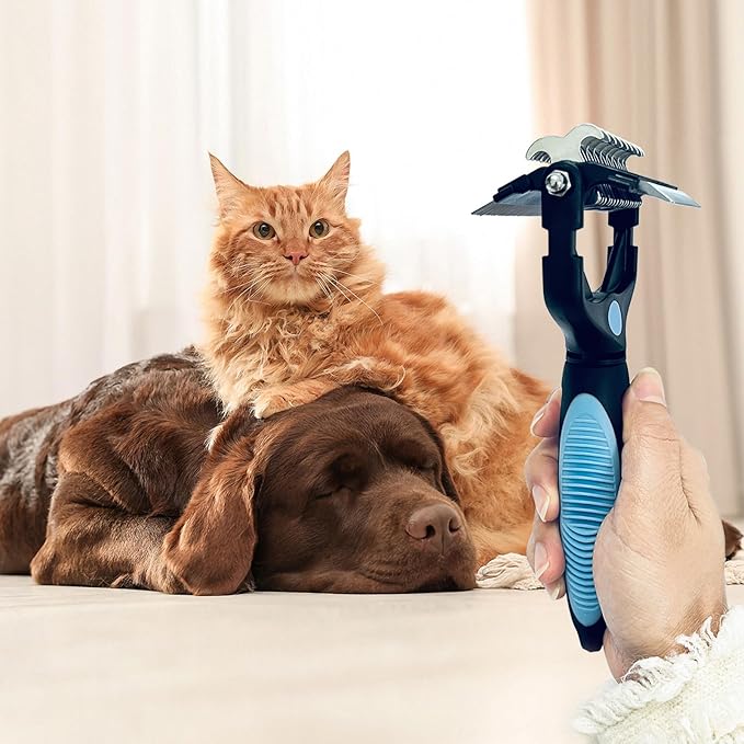 3-in-1 Pet Grooming Brush for Dogs & Cats – Double Sided Deshedding Tool with Stainless Steel Teeth, Detangler Comb & Undercoat Rake | Ergonomic Handle for Matted Fur Removal, Safe for Long/Short Hair