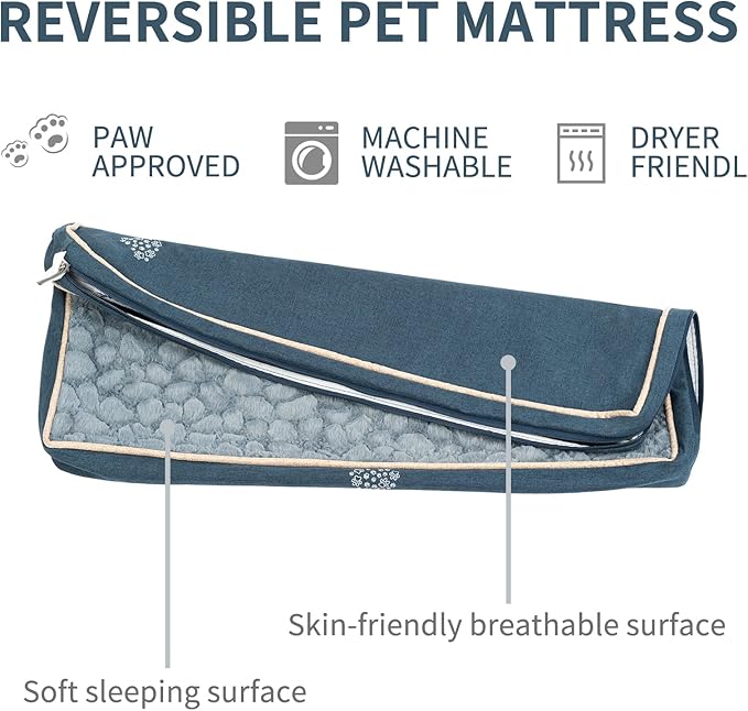 VANKEAN Waterproof Dog Pad Bed Mat Reversible (Warm&Cool), Removable Washable Cover & Waterproof Inner Lining, Pet Mattress for Cats and Dogs, Joint Relief Crate Bed, Navy
