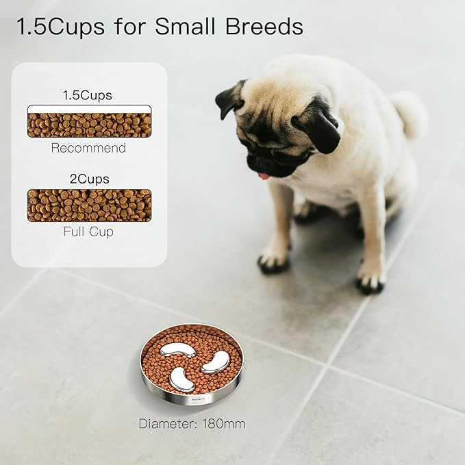 Slow Feeder Dog Bowl, 1Cups Stainless Steel Maze Bowl for Small Breeds, Non-Slip Base, Double Wall Food Grade Metal Dog Dish to Slow Eating