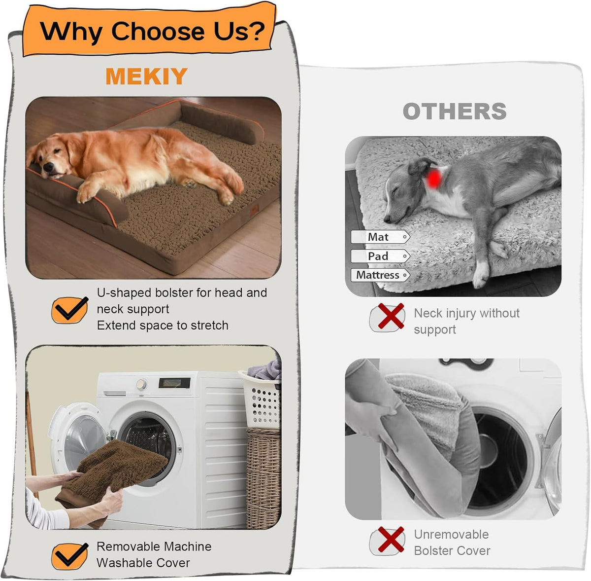 Large Dog Bed Orthopedic Washable - Beds Bolster - Waterproof with Removable Cover - Extra XL XLarge Big Dogs - Memory Foam Couch Sofa - Coffee Dog Bed