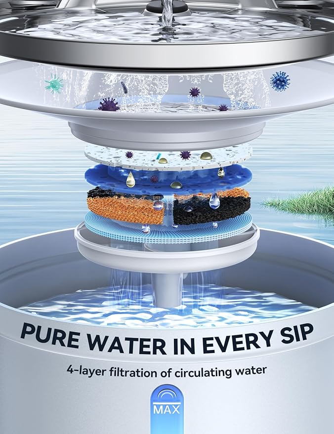 Wireless Cat Water Fountain with Sensor [Water & Battery Separation] FEELNEEDY Smart Pet Water Fountain, 3.5L/118oz 4000mAh Battery Operated Water Fountains for Cats Dogs + 6 Filters