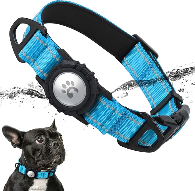 TagME Airtag Dog Collar,Waterproof Reflective Pet Collar with Airtag Holder,Soft Padded and Double D-Rings for Small Dogs,Light Blue