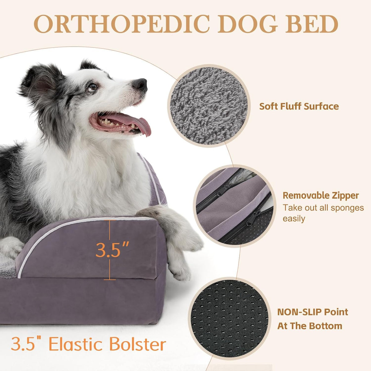 Comfort Expression Small Dog Beds Waterproof Cat Beds Orthopedic Foam Sofa Beds for Small Dogs Comfy Pet Bed with Washable Removable Cover & Non-Slip Bottom(XX-Small,Purple)