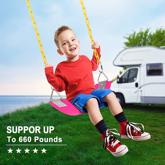 AGPTEK Swing Set, Seat with 66 Inch Anti-Rust Chains Thermoplastic Coated, Support 250lb, Cushion Accessories Replacement with Snap Hooks for Outdoors, Playground, Jungle & Gym - Pink