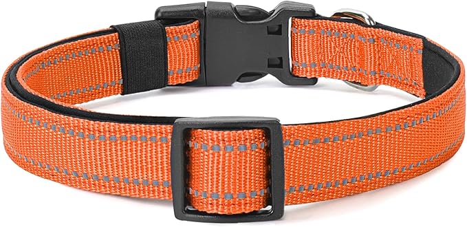 Reflective Dog Collar Padded with Soft Neoprene Breathable Quick Release Basic Dog Collars for Puppy Small Dogs Orange